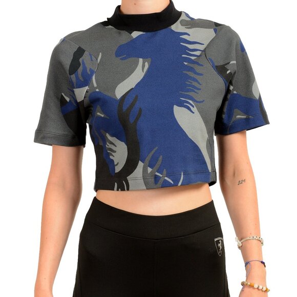 Scuderia Ferrari Women's "Camouflage Print" Short Sleeve Cropped Top T-Shirt - Picture 1 of 6